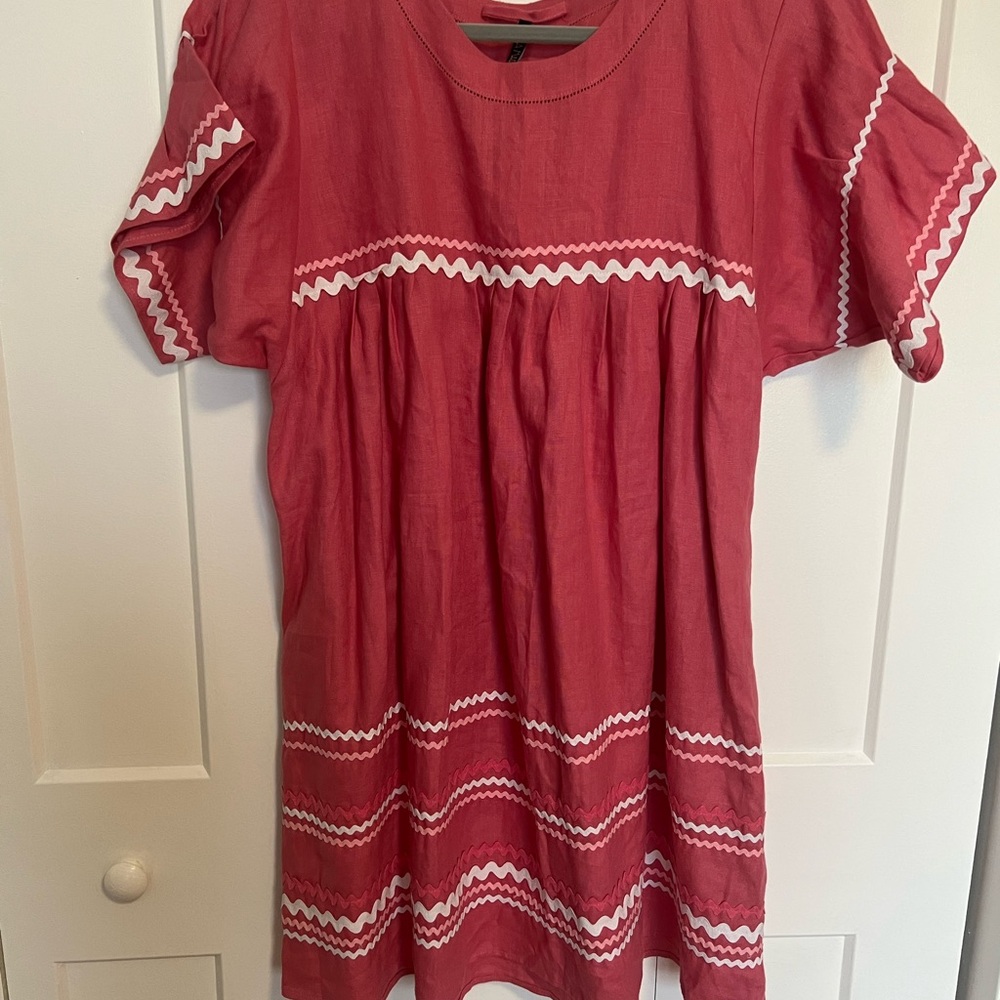 Pink Dress with White Zigzag Trim